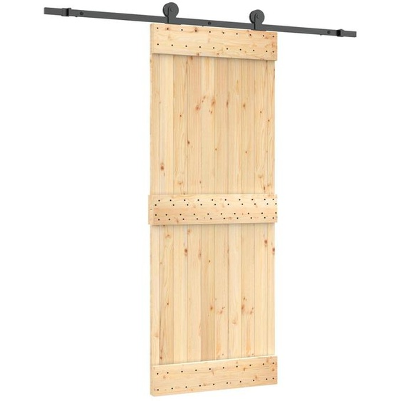 Porte coulissante vidaXL, finition naturelle et noire, 80 x 210 cm, pin massif