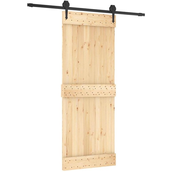 Porte coulissante vidaXL, finition naturelle et noire, 80 x 210 cm, pin massif
