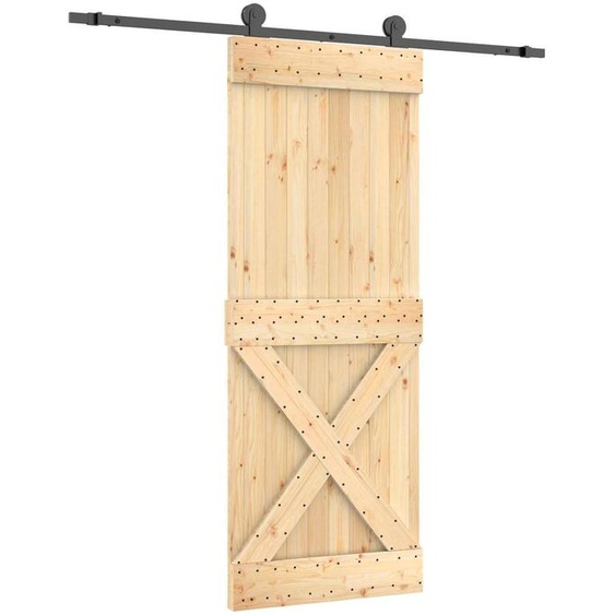 Porte coulissante vidaXL, finition naturelle et noire, 80 x 210 cm, pin massif