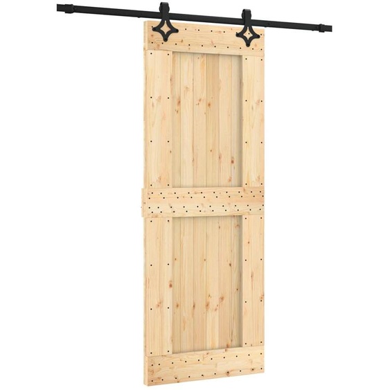 Porte coulissante vidaXL, finition naturelle et noire, 80 x 210 cm, pin massif