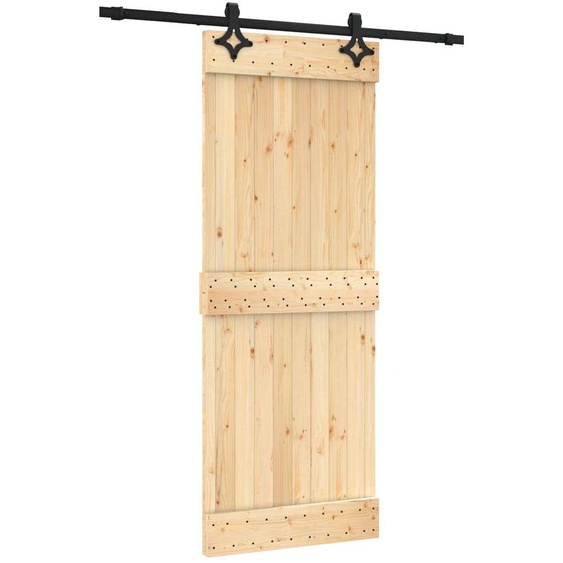 Porte coulissante vidaXL, finition naturelle et noire, 80 x 210 cm, pin massif