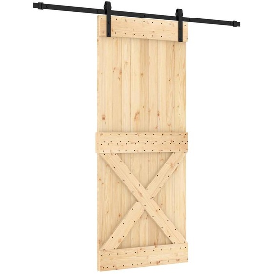 Porte coulissante vidaXL, finition naturelle et noire, 85 x 210 cm, pin massif