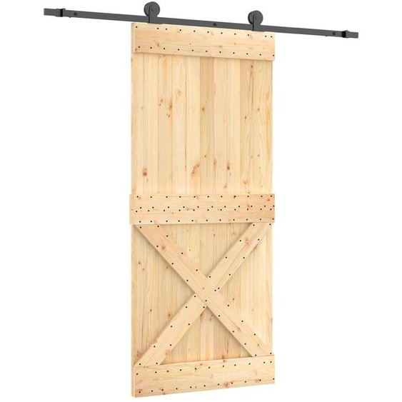 Porte coulissante vidaXL, finition naturelle et noire, 90 x 210 cm, pin massif
