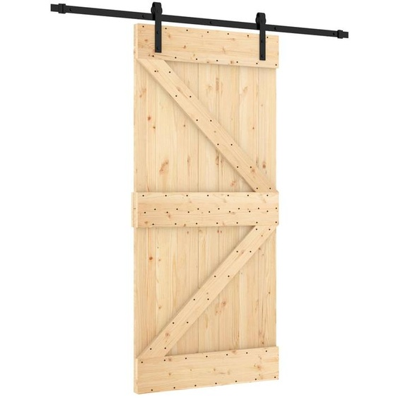Porte coulissante vidaXL, finition naturelle et noire, 95 x 210 cm, pin massif