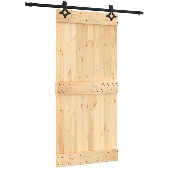 Porte coulissante vidaXL, finition naturelle et noire, 95 x 210 cm, pin massif