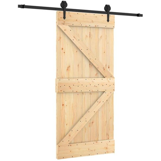 Porte coulissante vidaXL, finition naturelle et noire, 95 x 210 cm, pin massif