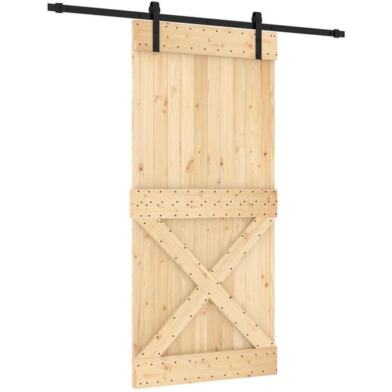 Porte coulissante vidaXL, finition naturelle et noire, 95 x 210 cm, pin massif