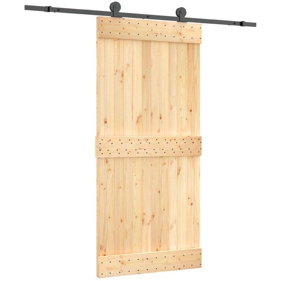 Porte coulissante vidaXL, finition naturelle et noire, 95 x 210 cm, pin massif