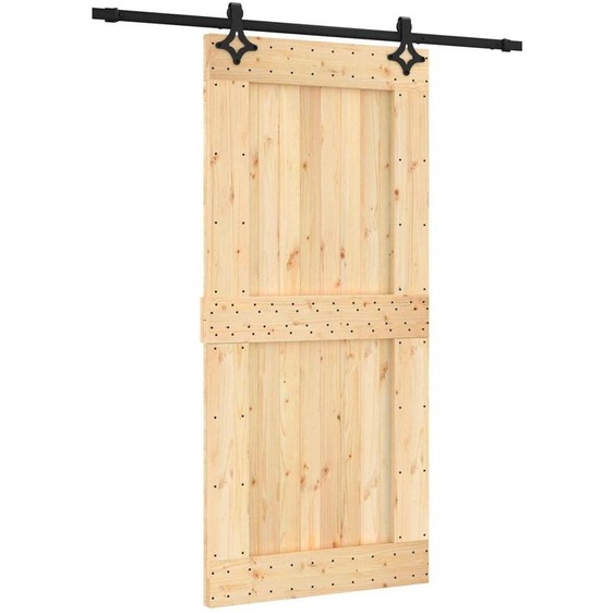 Porte coulissante vidaXL, finition naturelle et noire, 95 x 210 cm, pin massif