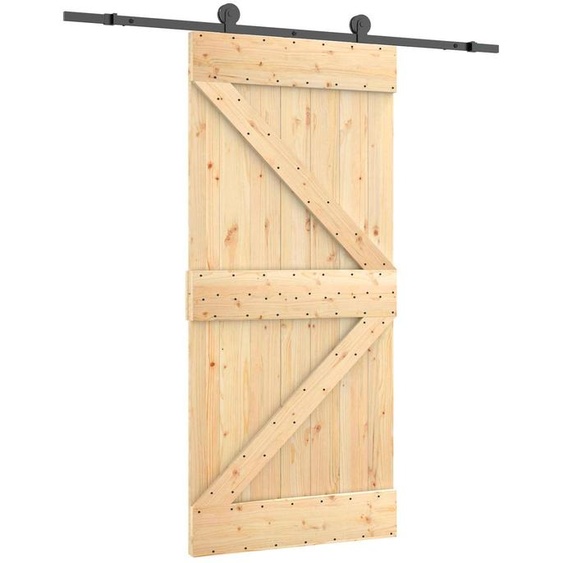Porte coulissante vidaXL, finition naturelle et noire, 95 x 210 cm, pin massif