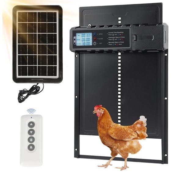Porte daccès pour poulets à énergie solaire - Porte automatique pour poulailler - Ouvertures programmables avec minuterie - Télécommande - Fer - Noir
