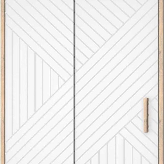 Porte de douche 120 coulissante HINATA - style Japandi géométrique - Cadre effet Bois - Verre 6mm