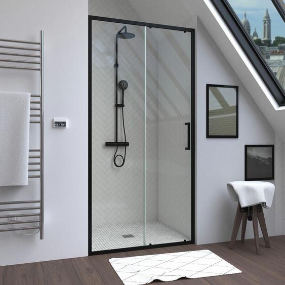 Porte de douche coulissante 100x200 cm - verre transparent - profilé noir - crush