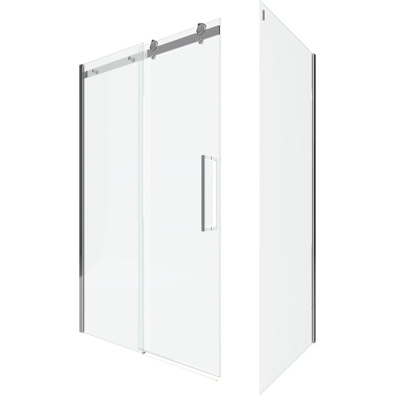 Porte de Douche Coulissante 120x200 cm + Retour 80x200 cm - Aluminium Chromé - Verre Trempé 8 mm