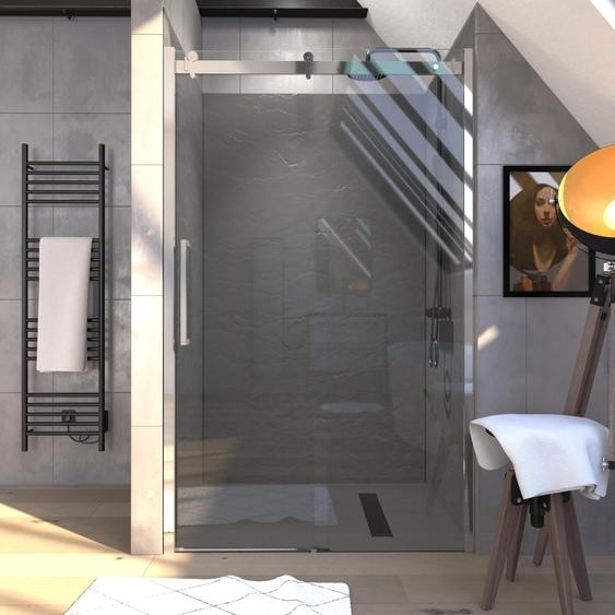 Porte de Douche Coulissante 120x200 cm Type Industriel - Aluminium Chromé - Verre Trempé 8 mm