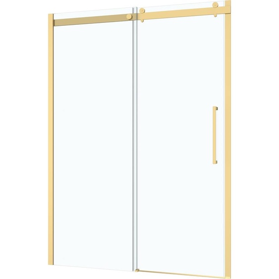 Porte de Douche Coulissante Type Industriel 140x200 cm - Finition Or Doré Brossé - Verre Trempé 6 mm