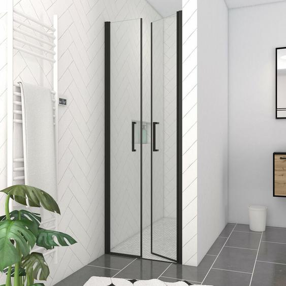 Aurlane - porte de douche double battant 70x200cm - verre trempé transparent 6mm - profil noir mat