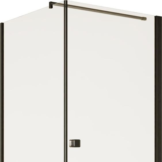 Porte de Douche Pivotante 80x195cm et Retour 90cm - Verre 8mm Anticalcaire - Profil Noir