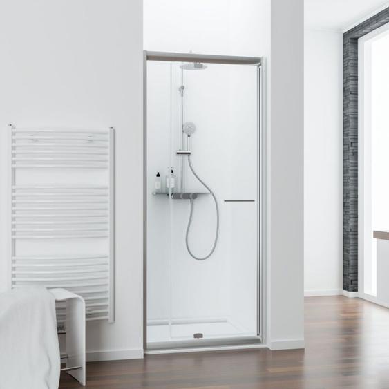 Porte de douche pivotante extensible, verre 5 mm, Vita, Schulte, profilé aspect chromé, verre transparent, 80-90 cm