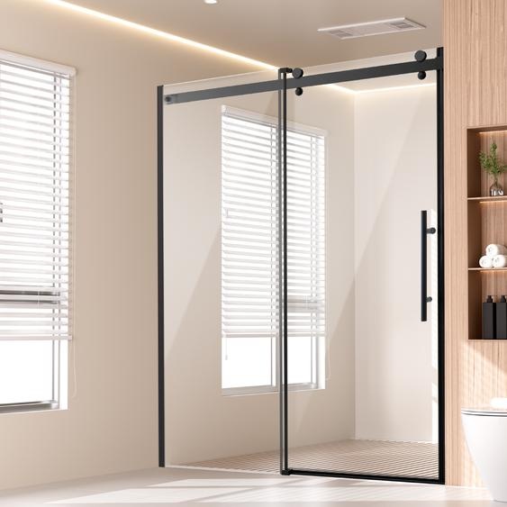 Porte de douche sans cadre SucceBuy, 58-59 L x 75 H, verre coulissant avec verre trempé transparent 5/16, étanche, incassable, antisalissure, noir mat
