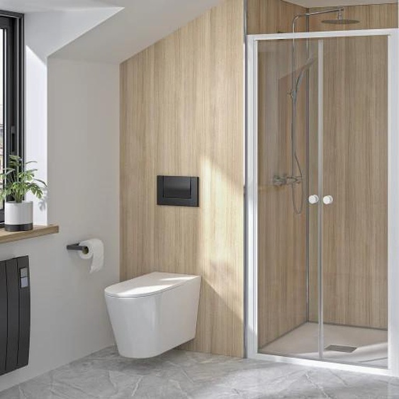Porte de douche SUPRA 2P pivotante 80cm profilé blanc verre transparent - KINEDO - PA1530BTN