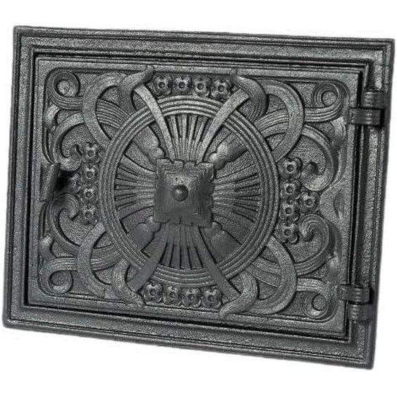 Porte de foyer en fonte, fabriquée à la main, résistante à la chaleur jusquà 800°C – Porte de foyer en métal vintage, porte pour four à pizza, porte pour brasero, porte en fonte ancienne, 32,5 x 25,5 cm, porte de foyer de qualité supérieure (noire)