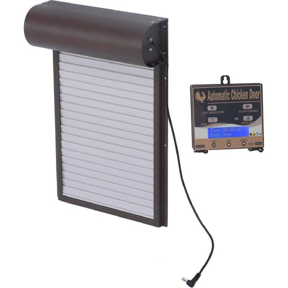 Porte de poulailler automatique programmable en aluminium avec minuterie Détecteur de lumière Télécommande 3 Modes Marron