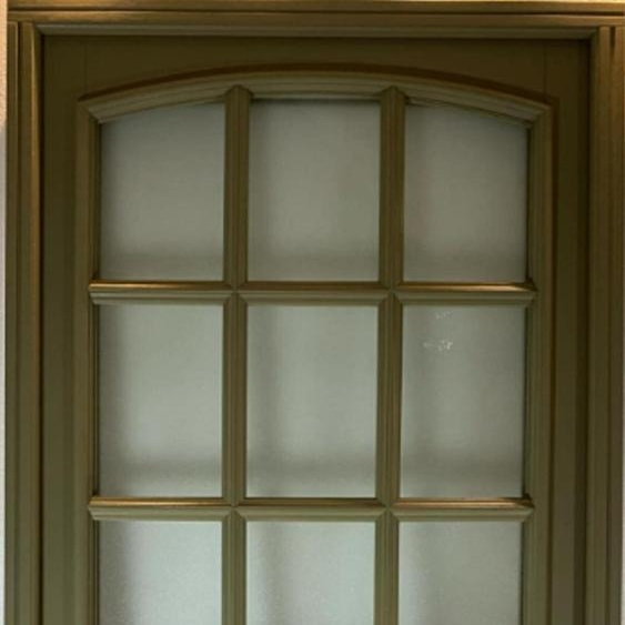 Porte dentree Bois vitree, Andore Vert RAL 7002, H215 x L90 p, gauche Cotes Tableau