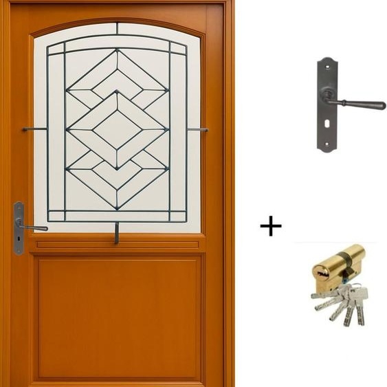 Porte dentree Bois Vitree, Vitrage Transparent, ELIOTH H215 x L90 p, droit + Poignee Et Barillet (ref 010403FP) Cotes Tableau
