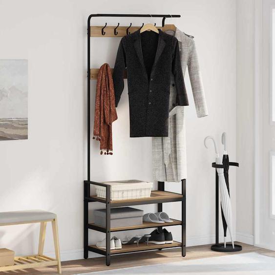Porte-manteau avec étagère chêne artisanal 75 x 34 x 184 cm