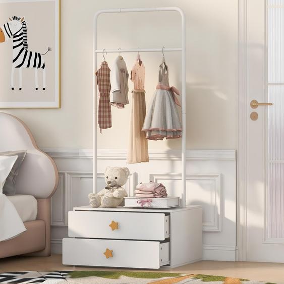 Porte-manteau Merax avec 2 tiroirs, portant à vêtements pour enfants avec barre de suspension et poignées en forme détoile, rangement pour chambre denfant, blanc