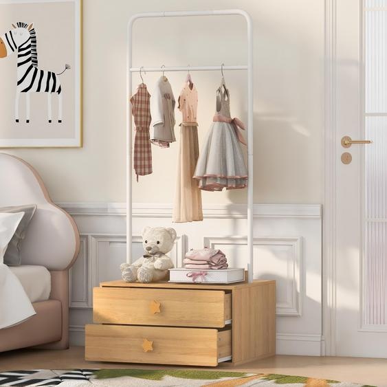 Porte-manteau Merax avec 2 tiroirs, portant à vêtements pour enfants avec barre de suspension et poignées en forme détoile, rangement pour chambre denfant, couleur naturelle