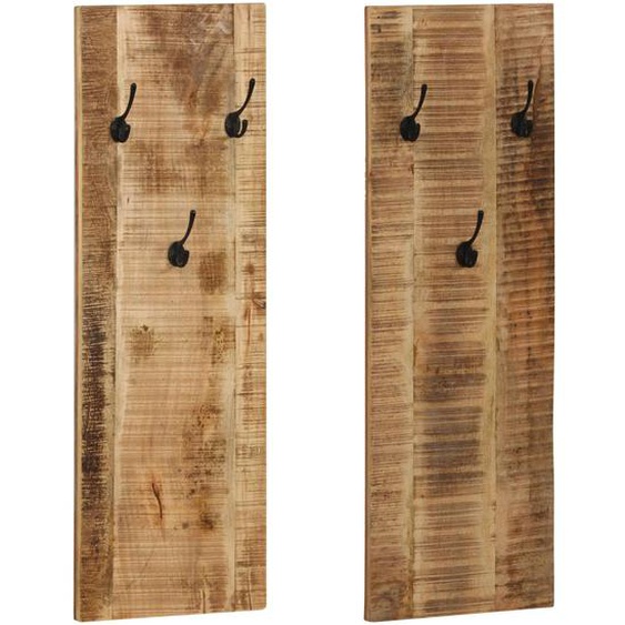 Porte-manteau mural 2 pcs Bois de manguier massif 36x110x3 cm