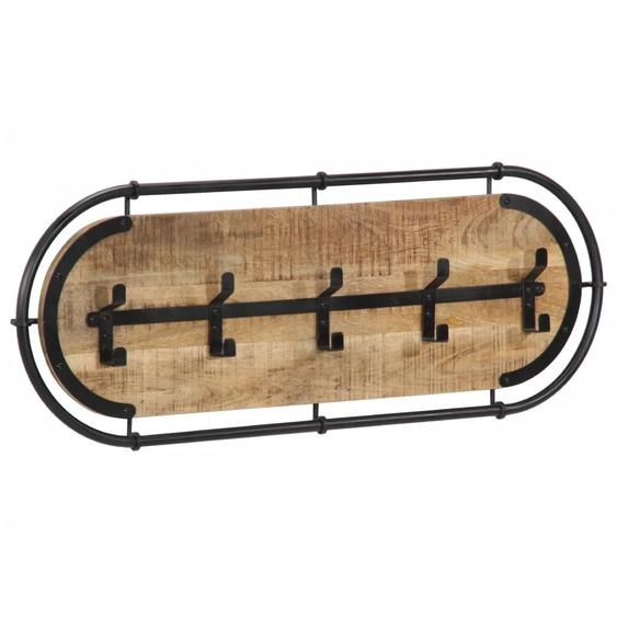 Porte-manteau mural avec 5 crochets bois manguier massif brut