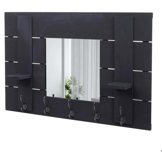 Porte manteau mural avec miroir panneau style vintage 5 crochets 90 par 60 en bois gris fonce