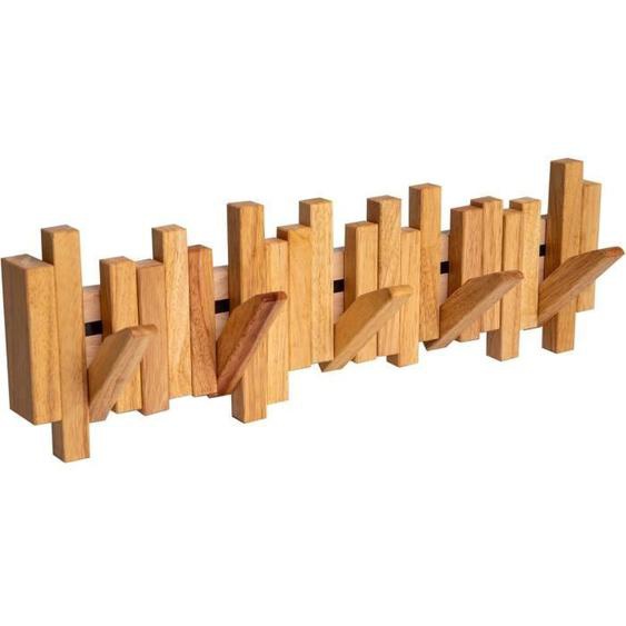 Porte Manteau Mural Bois,100% Naturel de Haute Qualité,5 Crochets Retractables,Design Innovant Brun Clair,Quercus Manufacturing I