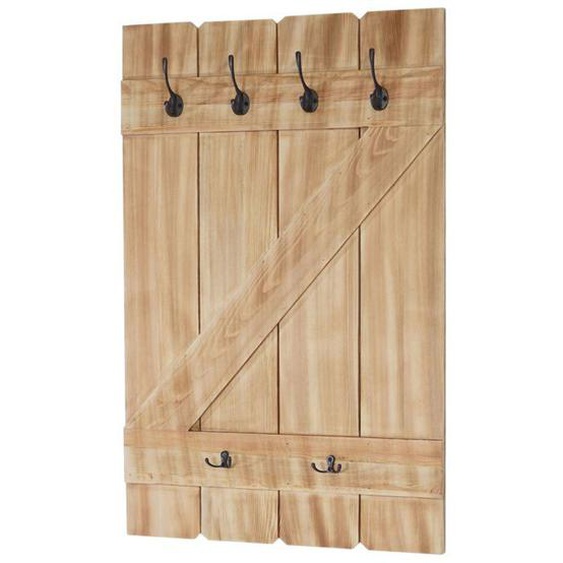 Porte-manteau mural panneau 6 crochets 91 par 60 bois de pin