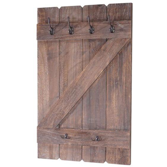 Porte-manteau mural panneau 6 crochets 91 par 60 bois de pin marron