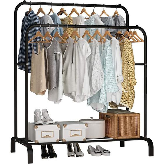 Porte Manteau Portant Vêtements Penderie Cintre Tiges Double avec étagère de Rangement Chaussures Noir 11054150 cm - Freosen