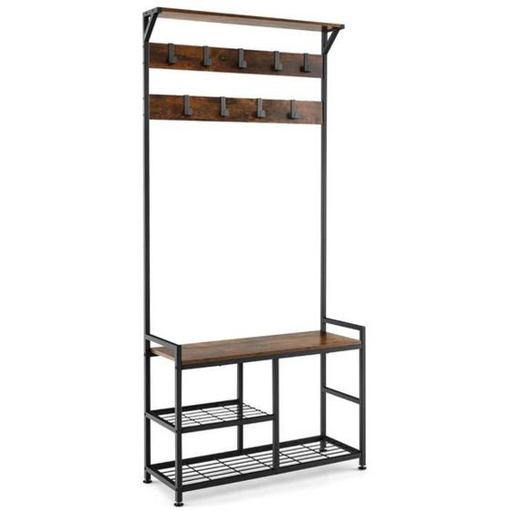 Porte manteaux 4 en 1 meuble d entree industriel avec banc a chaussures 9 crochets amovibles vestiaire 84 x 30,5 x 183 c