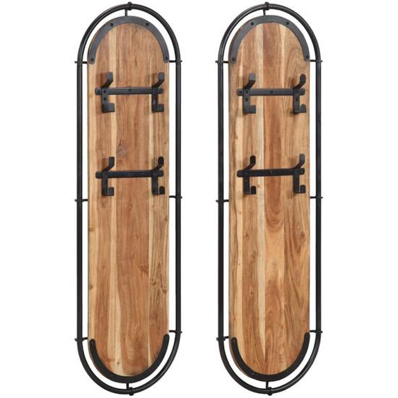 Porte-manteaux muraux et 4 crochets 2 pcs bois massif dacacia