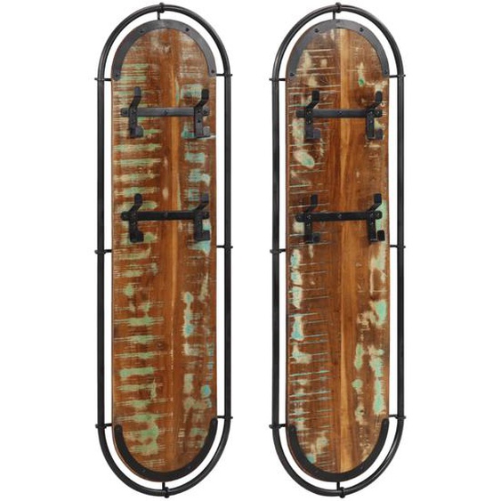 Porte-manteaux muraux et 4 crochets 2 pcs bois massif récupéré