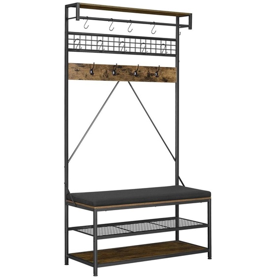 Porte-manteaux, porte-manteaux de 1830 mm avec banc à chaussures, meuble de rangement autoportant à deux niveaux avec crochets, tringle et étagère en fil métallique, porte-manteaux dentrée à structure en acier pour lentrée, la chambre ou le placard