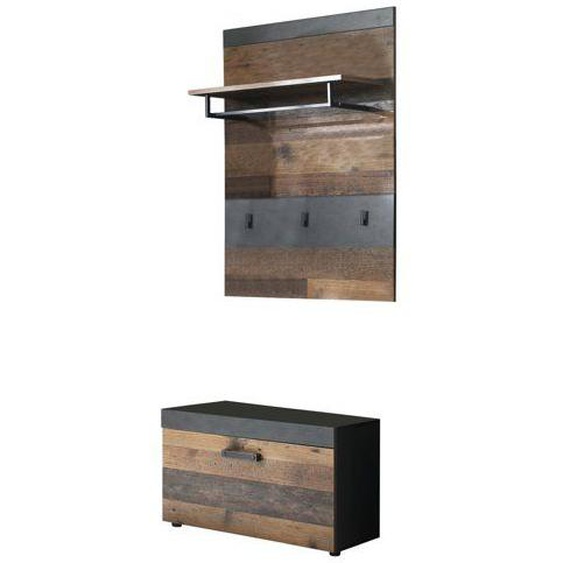 trendteam smart living Lot de 2 porte-manteaux combinés Indy, 80 x 192 x 37 cm, avant Old Wood, corps et abaissement Graphite gris