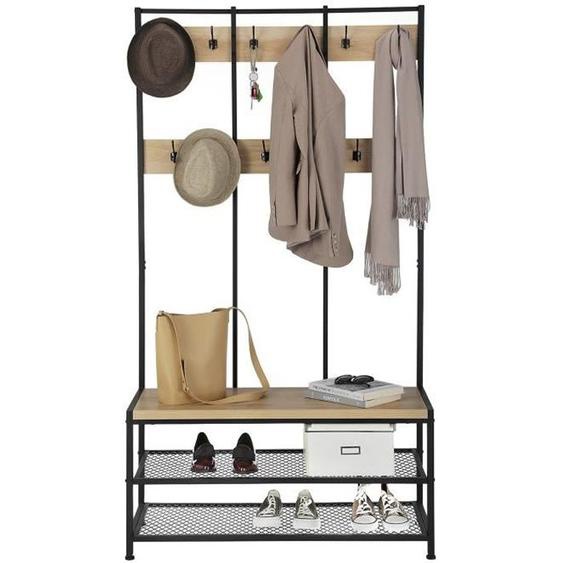 Porte-manteaux XL avec Banc à chaussures - ACAZA - Meuble dentrée - Couleur Chêne clair