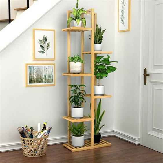 Porte Plante en Bambou Étagère Ehelle Fleurs Extérieur Intérieur Design Vertical 121.9x40x20.2cm pour Maison Balcon Jardin Terrasse