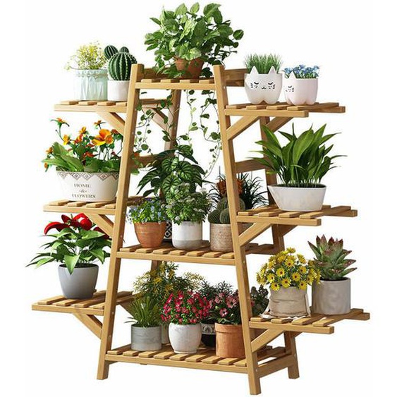 Freosen - Porte Plante Intérieur Bamboo Étagère Plante Extérieure à 9 Niveaux Support Pot de Fleur pour Terrasse Balcon Jardin 95x87x23cm