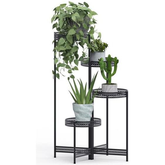 Porte Plante Intérieur Étagère Fleur Métal Extérieur avec 4 Niveaux Pour Jardin Balcon Terrasse