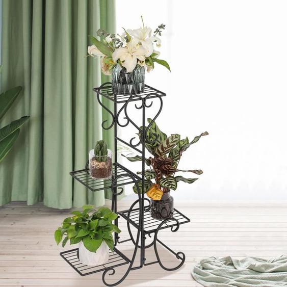 Porte Plantes en Métal Étagère de Fleur pour Jardin Balcon Terrasse 50*22*82cm - Noir