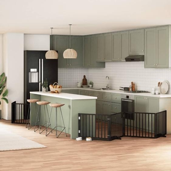 Porte pour chien pratique 10-pièces avec porte Pliable Noir 800 cm Bois de peuplier - Niches ,design Möbel 7557315 4parcel